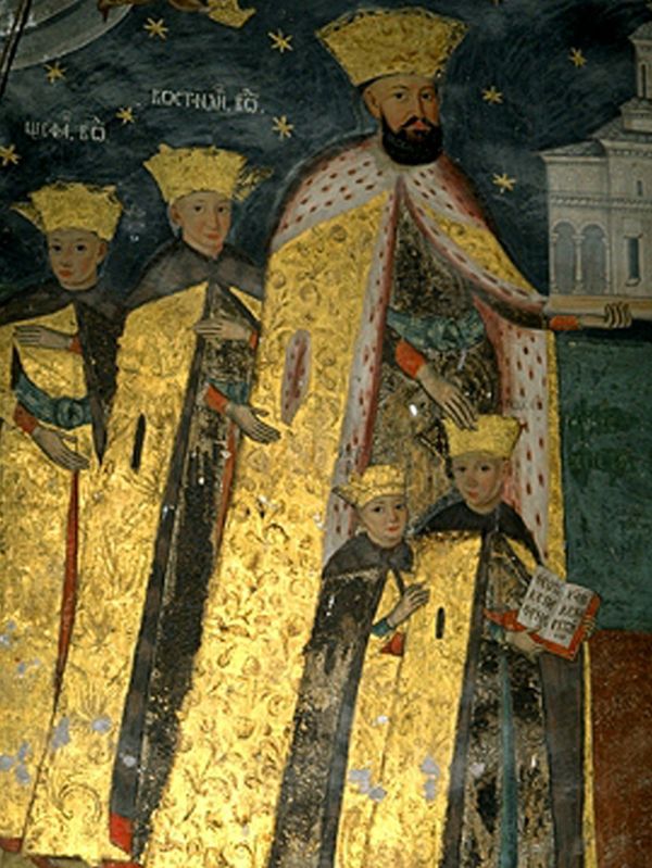 Constantin Brancoveanu si cei patru fii, fresca din Manastirea Hurezi DETALIU