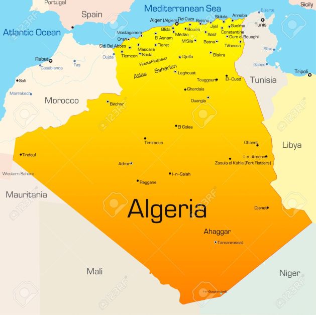 Abstract vector color map of Algeria country